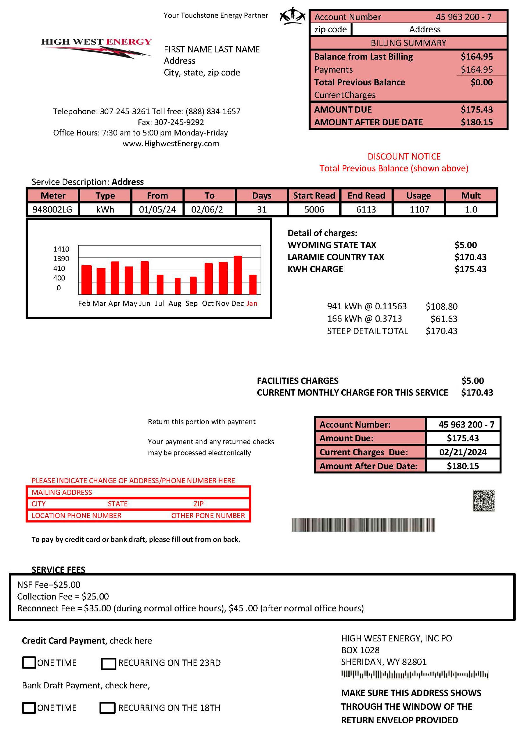 High West Energy utility bill from Wyoming – customizable PDF for address proof