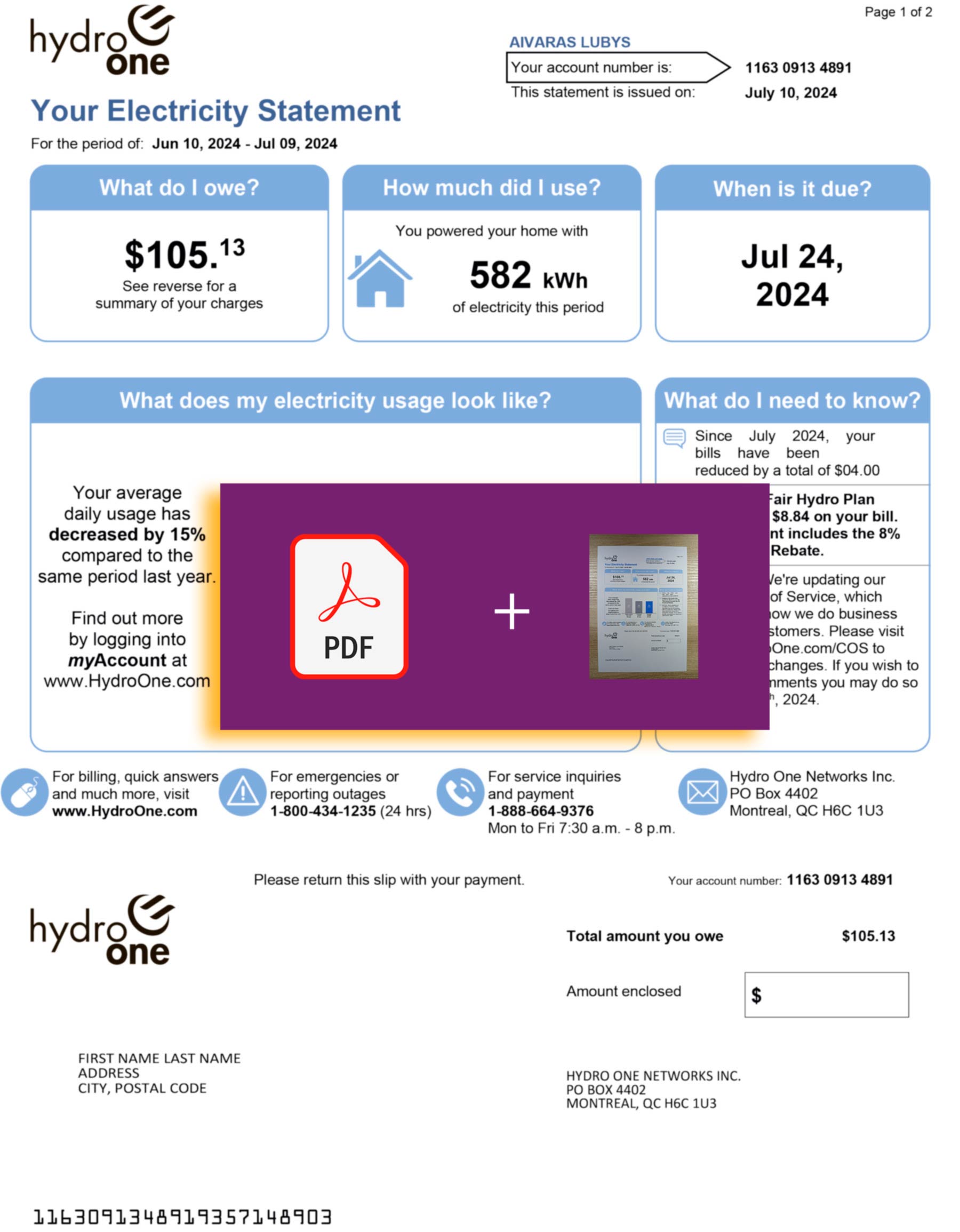 Downloadable {utility type} bill from {Provider}, {State} – banner included