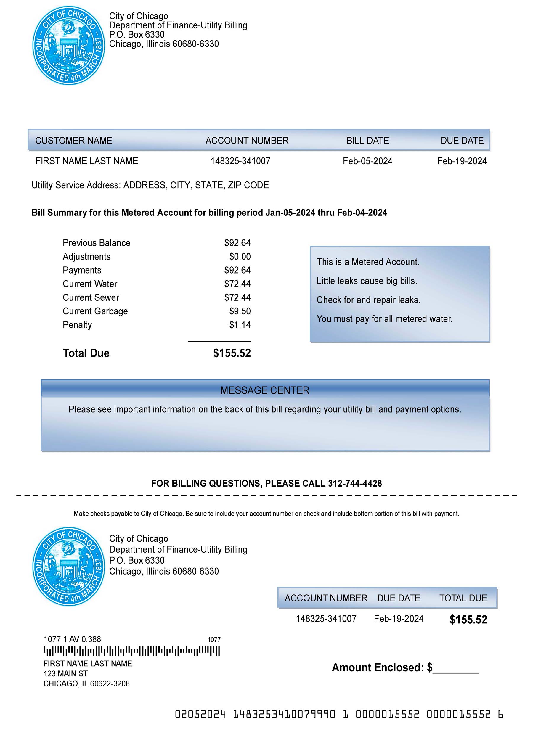 Illinois {Provider} utility bill from {State} – customizable PDF for address proof