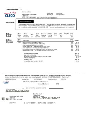 Louisiana Clean layout of {Provider} {utility type} bill – editable {State} version