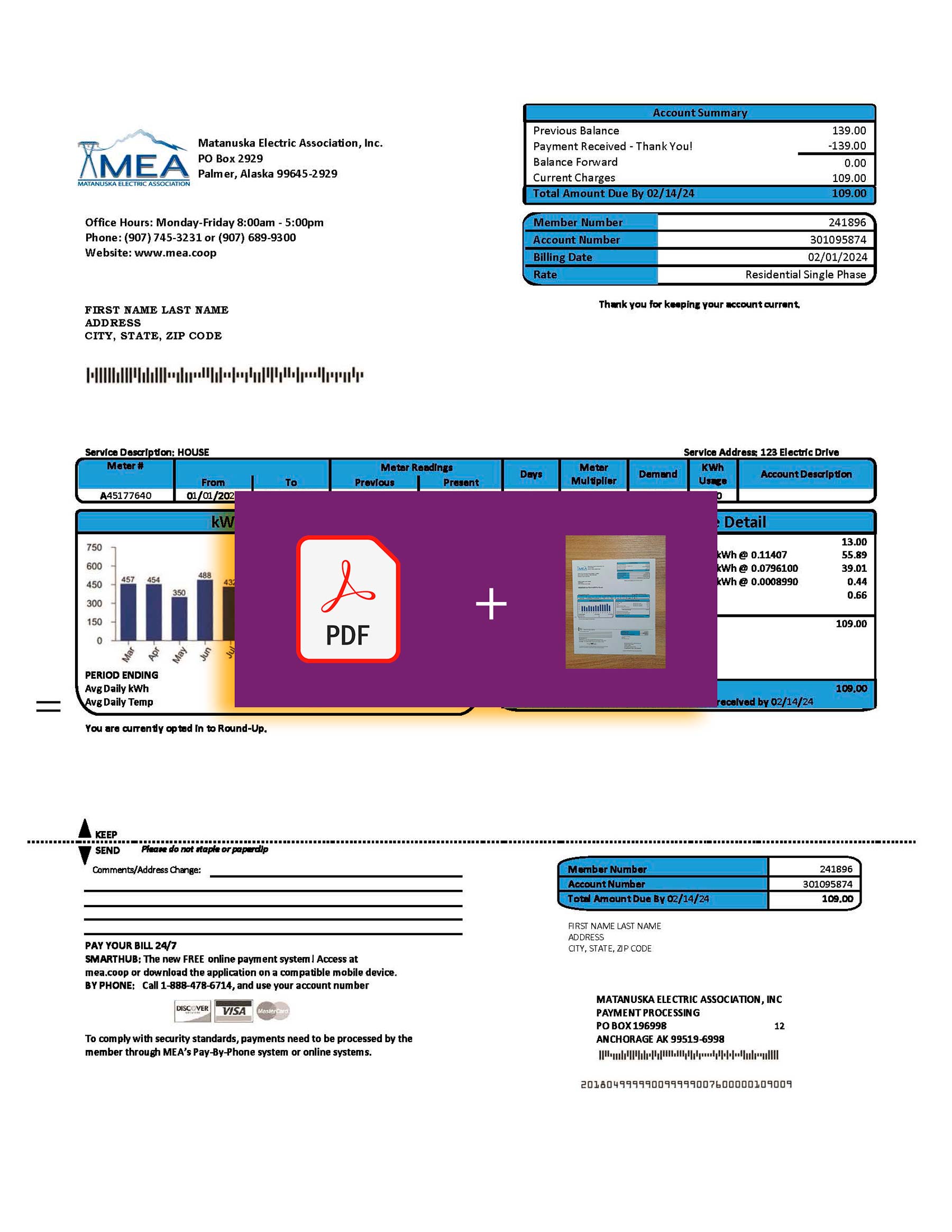 Alaska Downloadable {utility type} bill from {Provider}, {State} – banner included