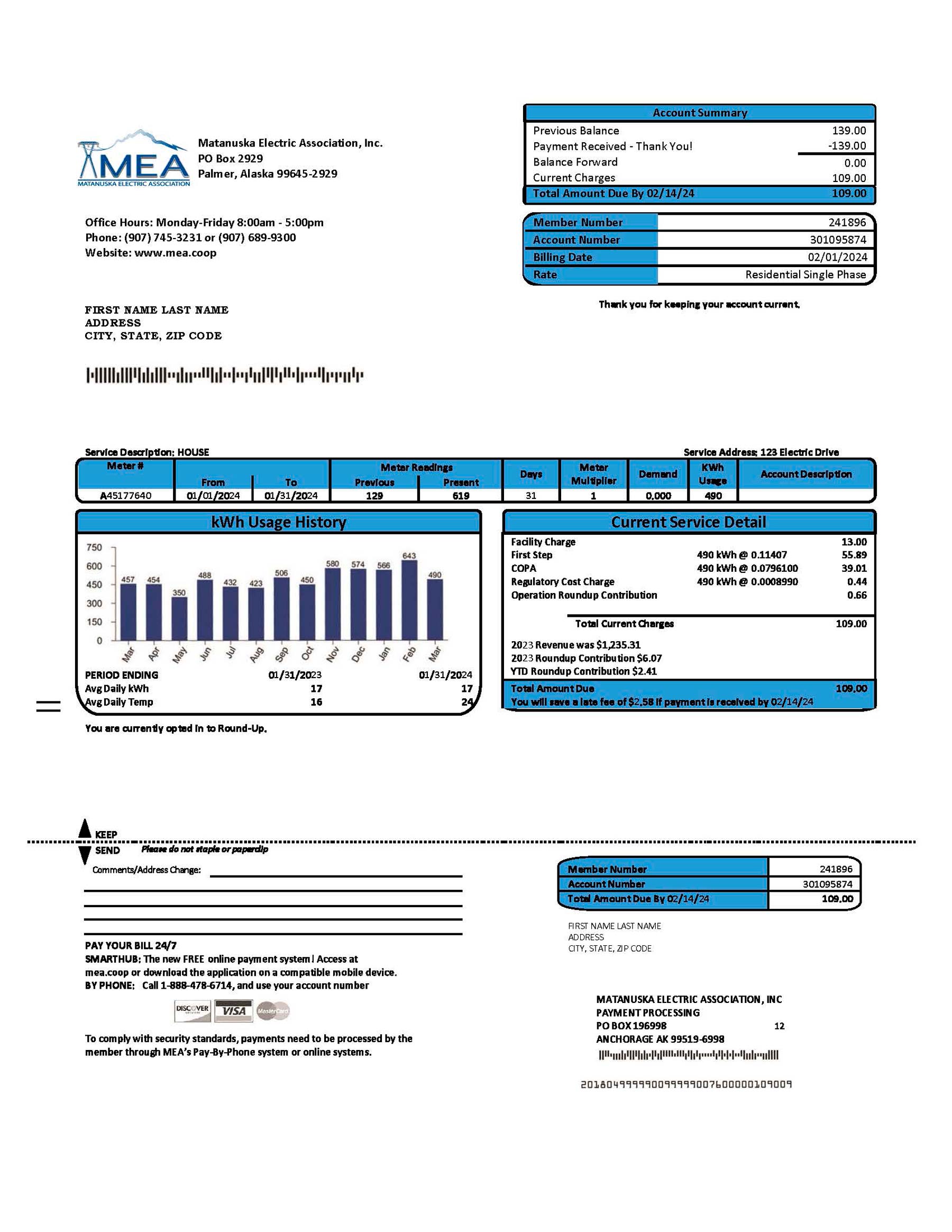 Alaska electricity {Provider} {utility type} statement from {State} – modifiable PDF template