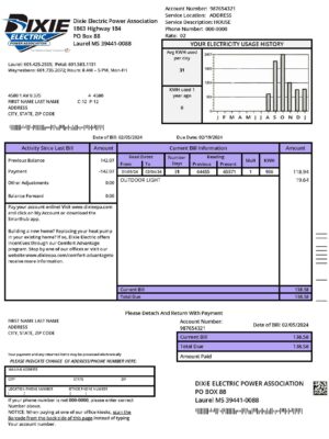 Mississipi {Provider} {utility type} statement from {State} – modifiable PDF template
