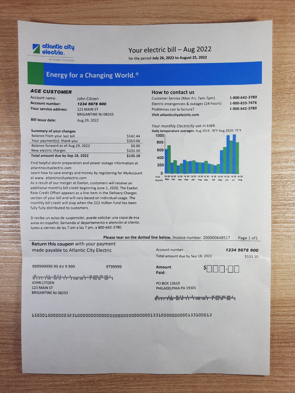 New Jersey Electric utility bill