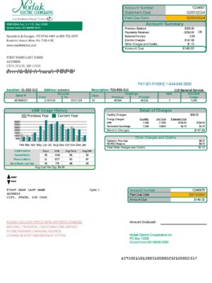 Nodak Editable {utility type} bill template – {State} {Provider} sample in PDF