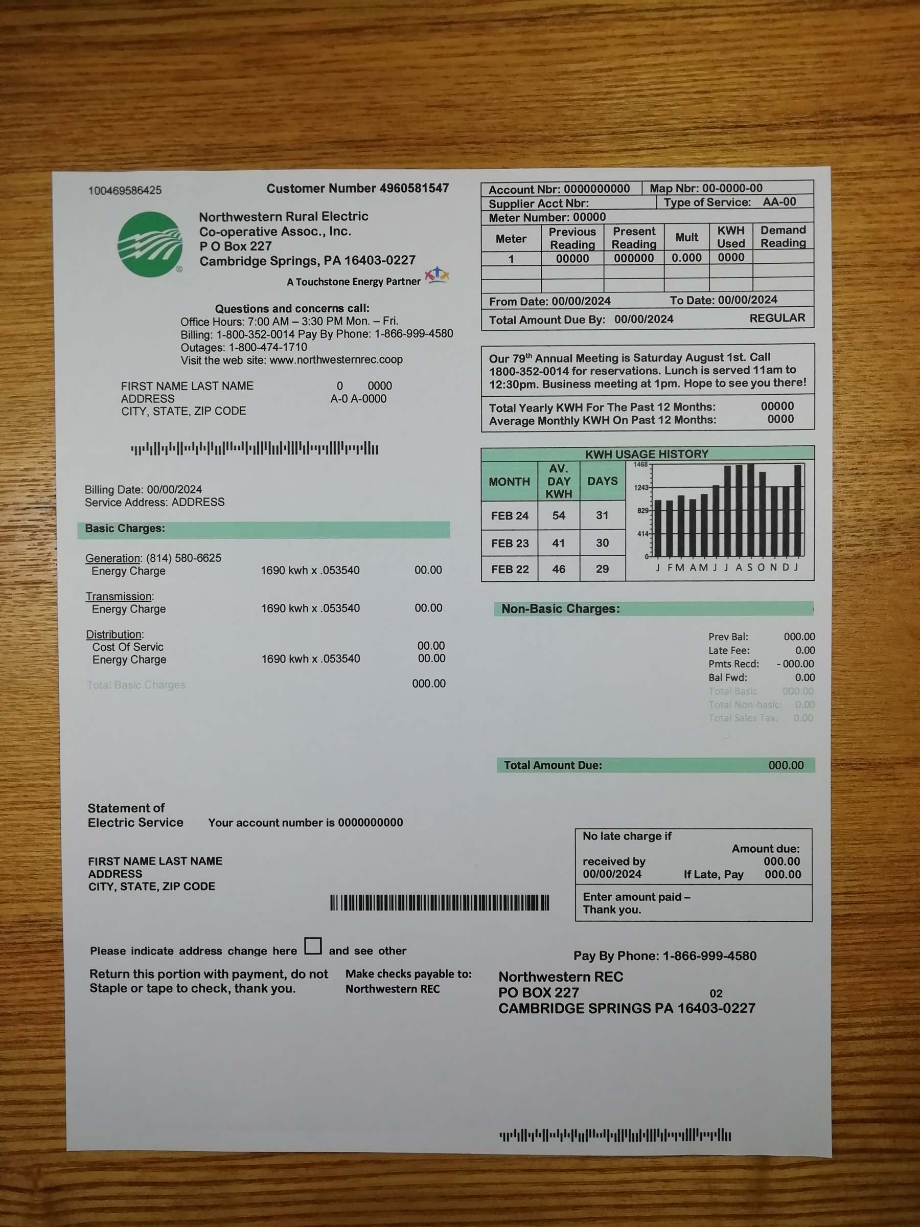 Pennsylvania Visual example of printed {Provider} utility bill in {State}