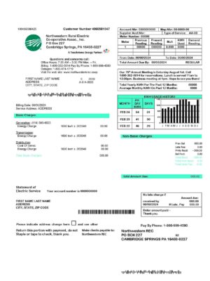 Pennsylvania Clean layout of {Provider} {utility type} bill – editable {State} version