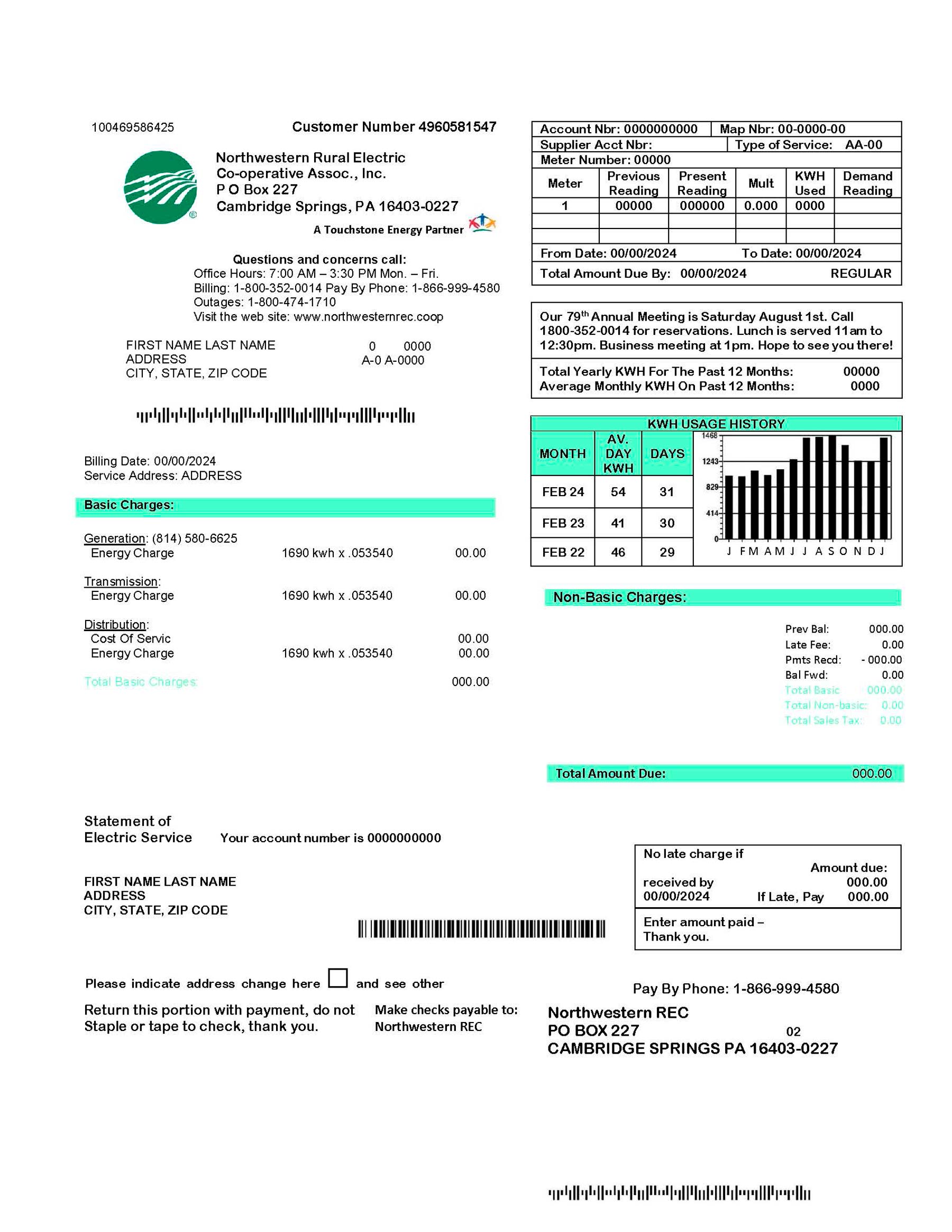 Pennsylvania Clean layout of {Provider} {utility type} bill – editable {State} version