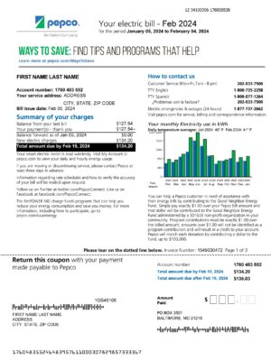 Editable {utility type} bill template – {State} {Provider} sample in PDF