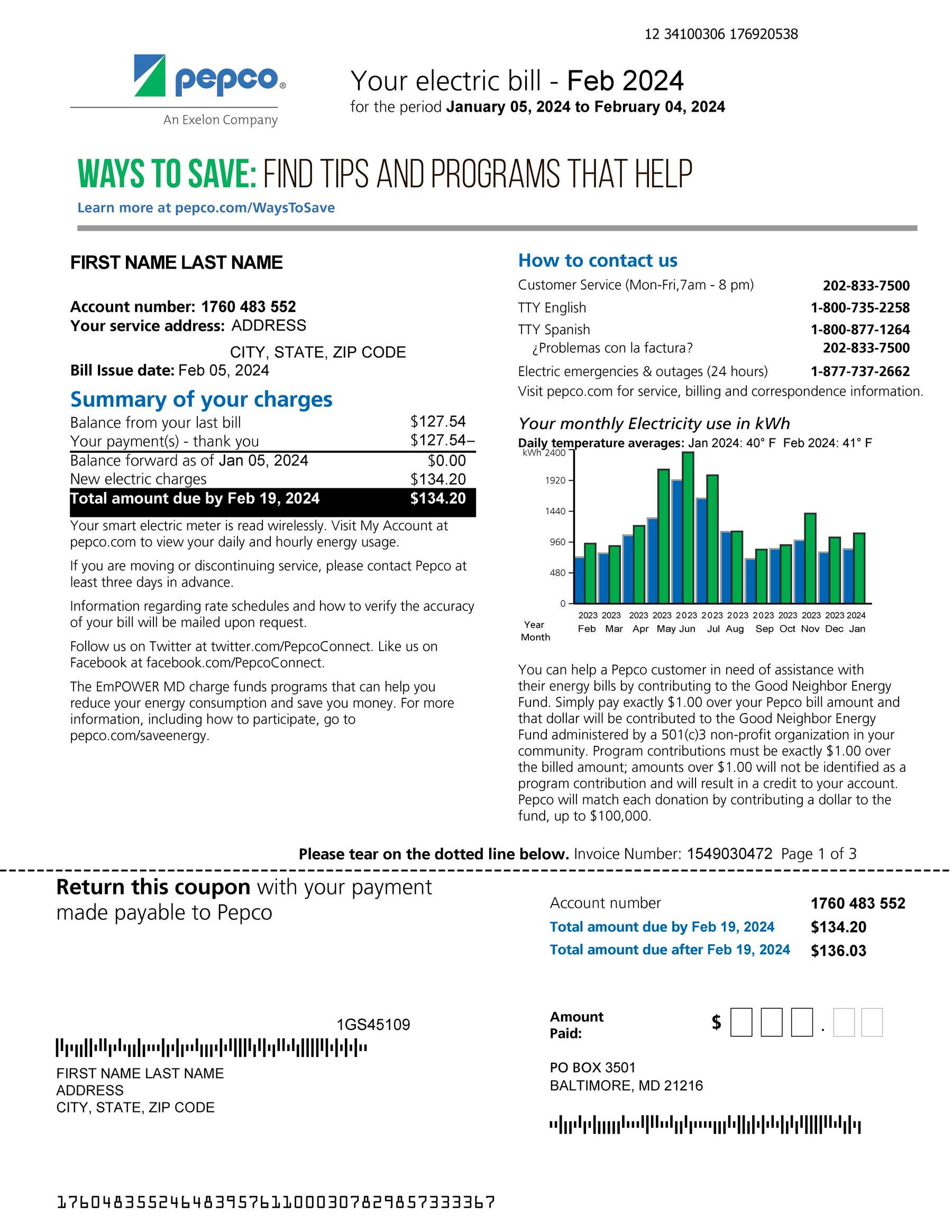 Editable {utility type} bill template – {State} {Provider} sample in PDF