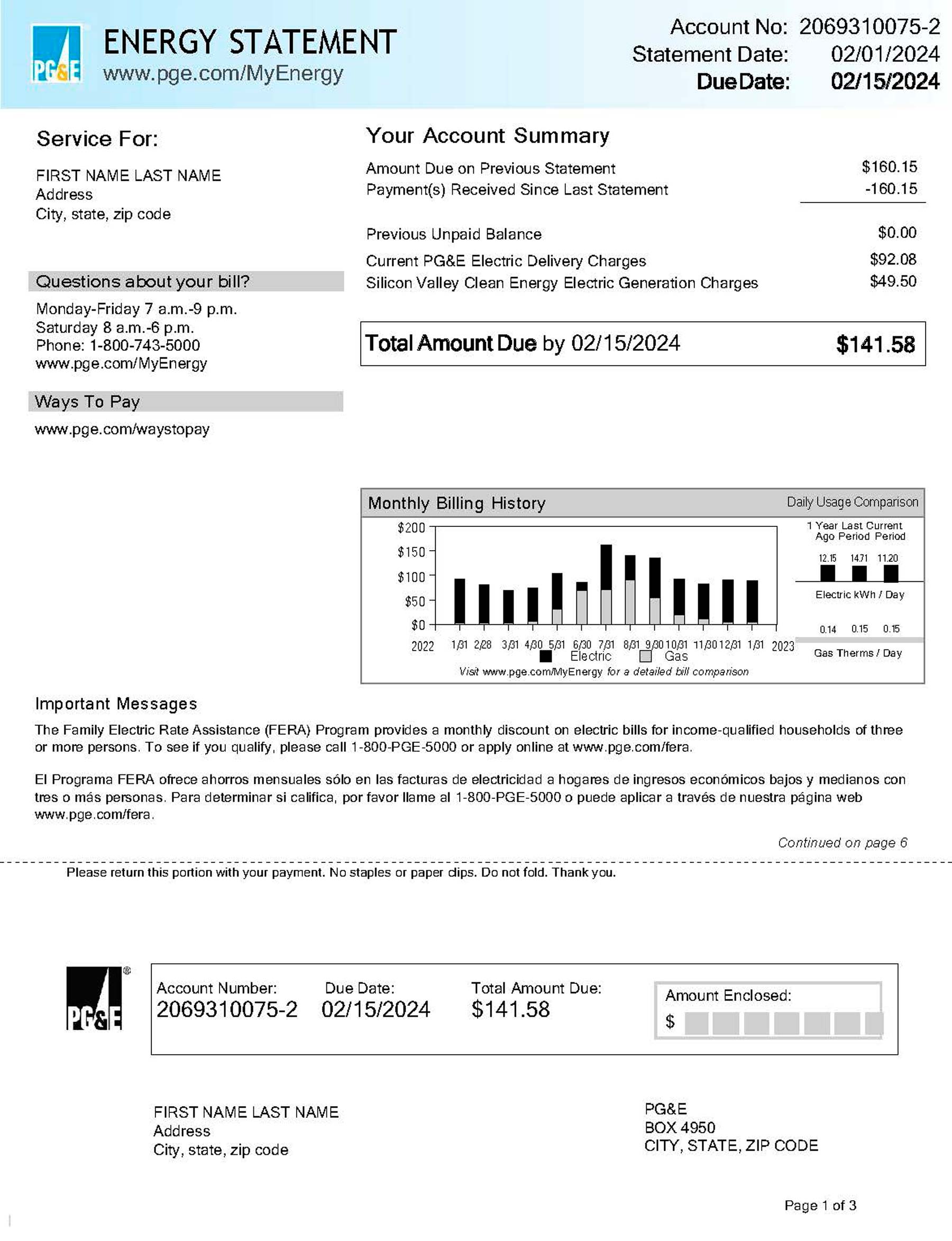 PG&E Bill Template