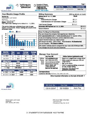 PPL Editable {utility type} bill template – {State} {Provider} sample in PDF