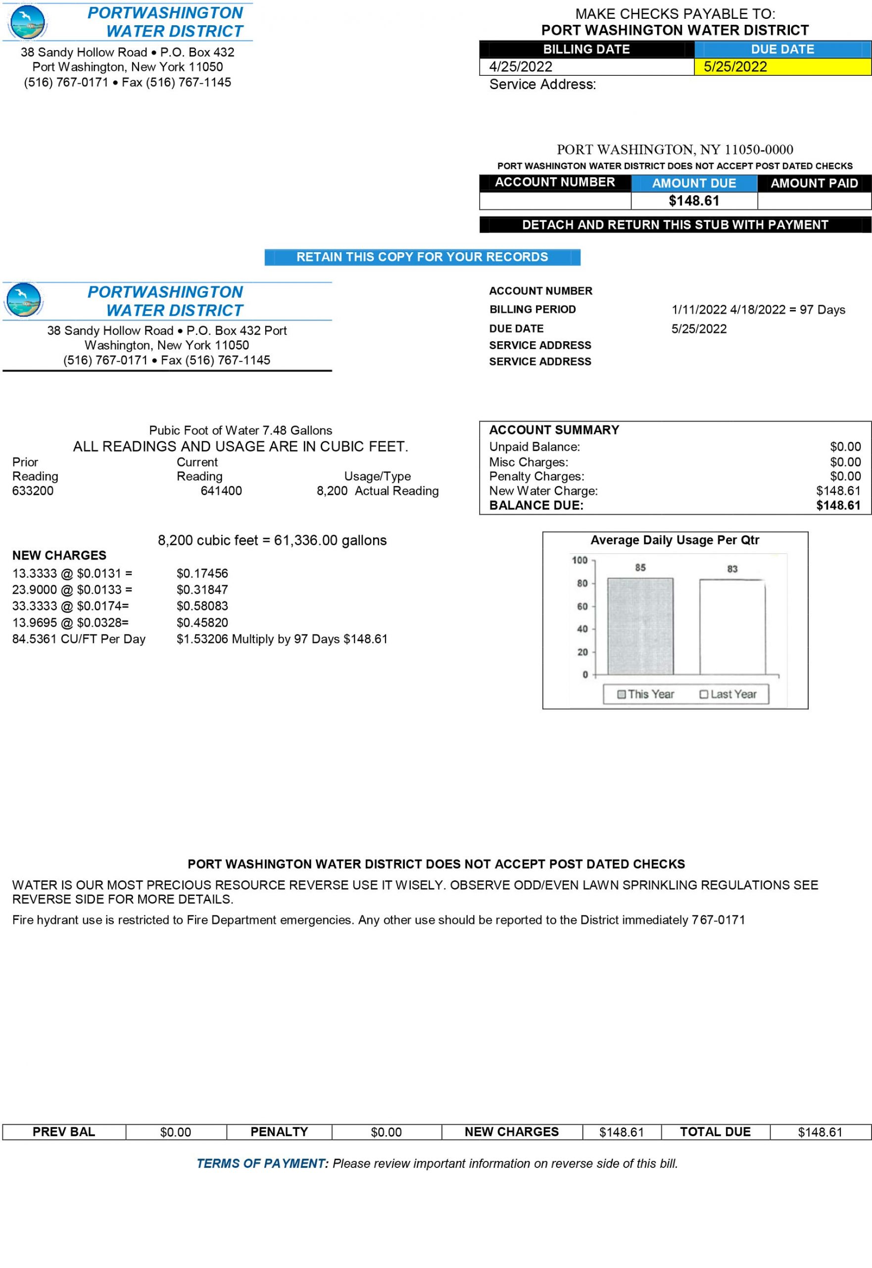 Port Washington Water District utility bill