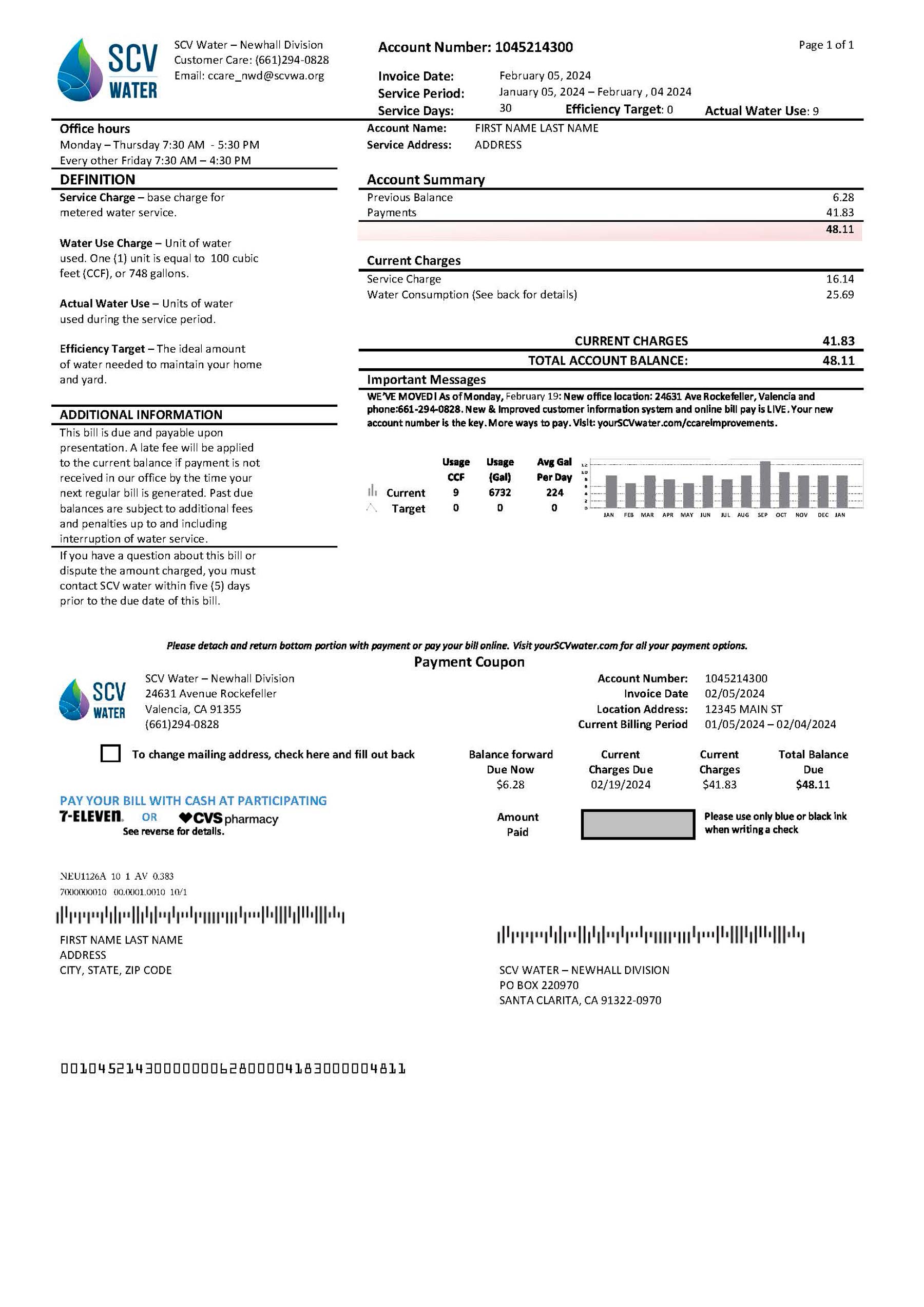 Clean layout of {Provider} {utility type} bill – editable {State} version