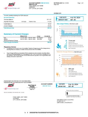 California Editable {utility type} bill template – {State} {Provider} sample in PDF