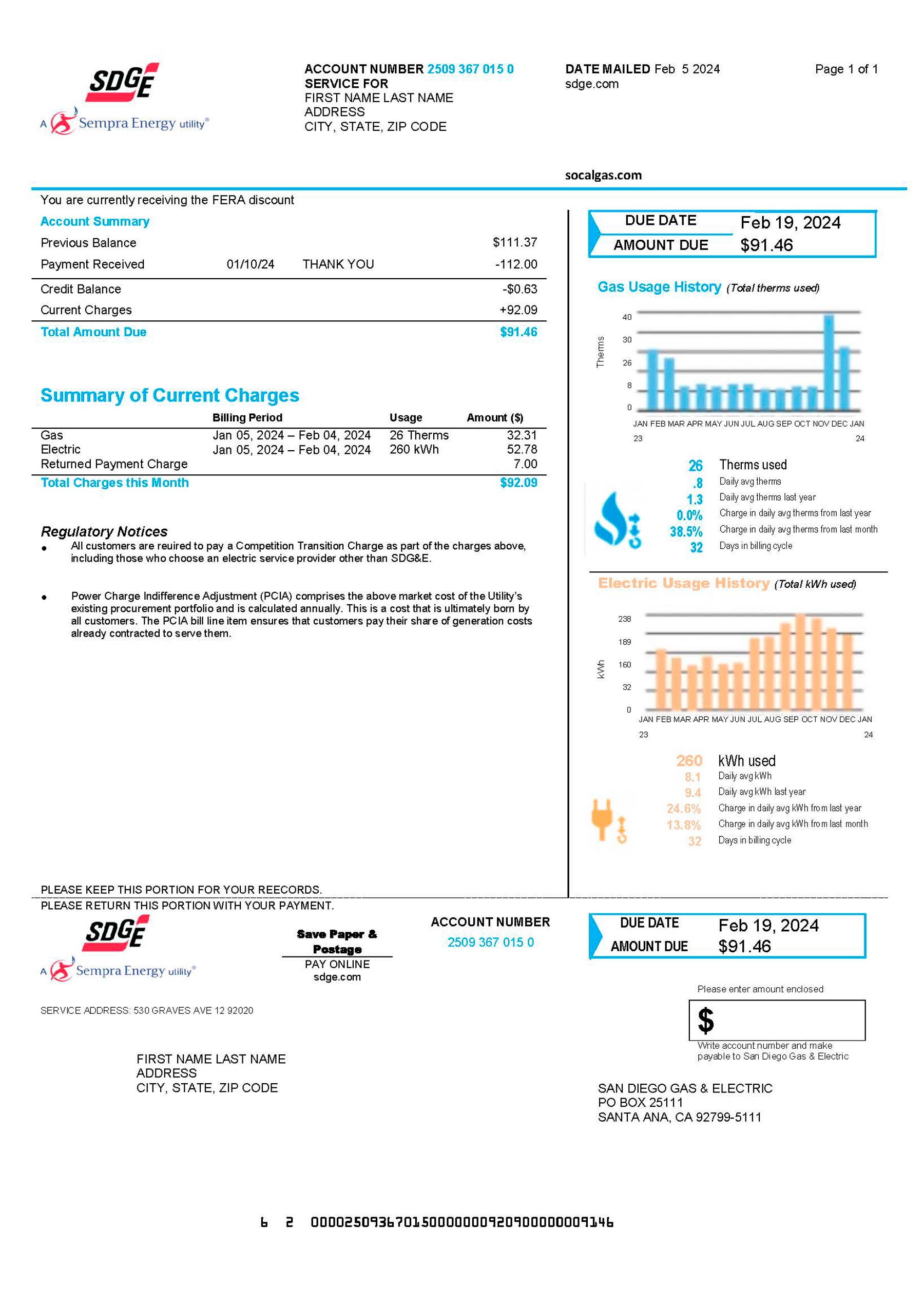 California Editable {utility type} bill template – {State} {Provider} sample in PDF