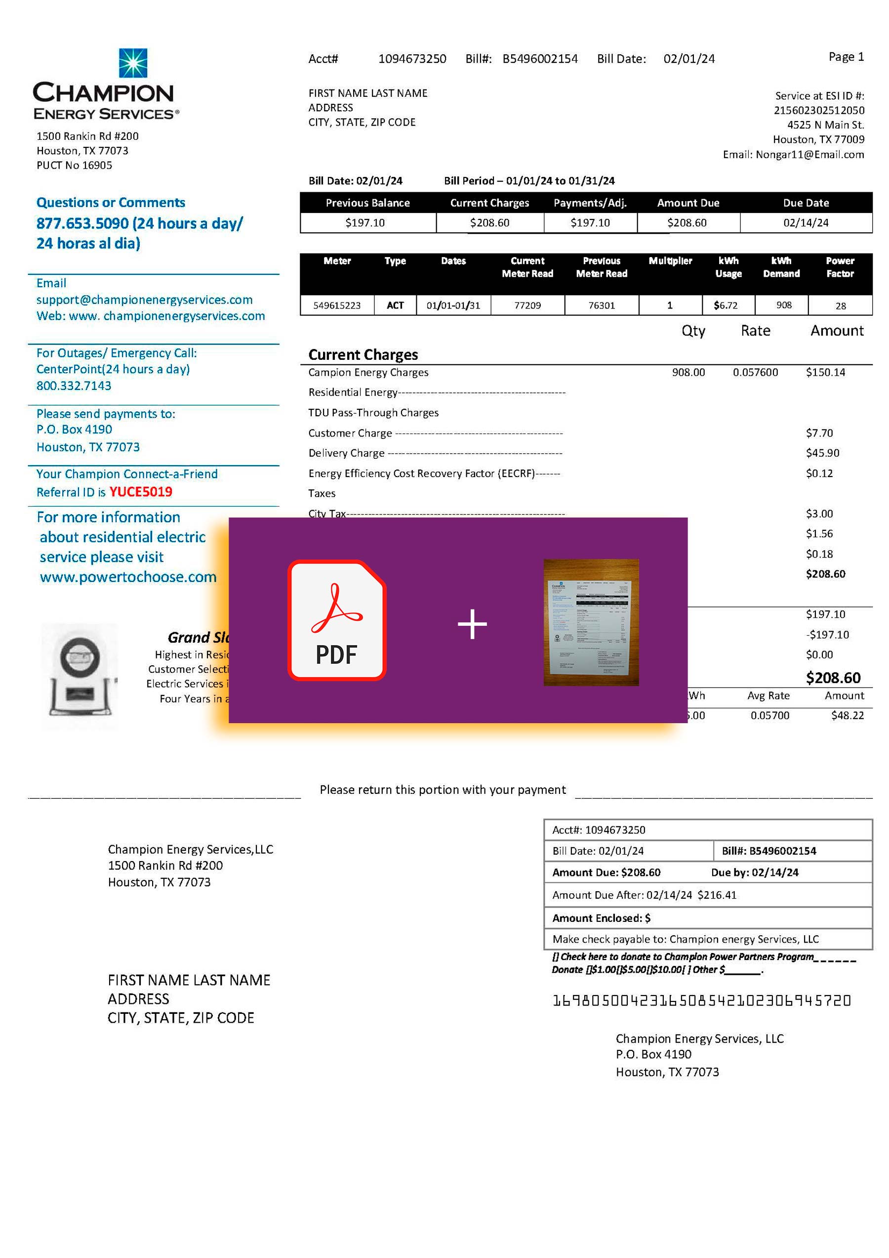 Verified {State} Champion Energy Services statement – PDF with visual watermark