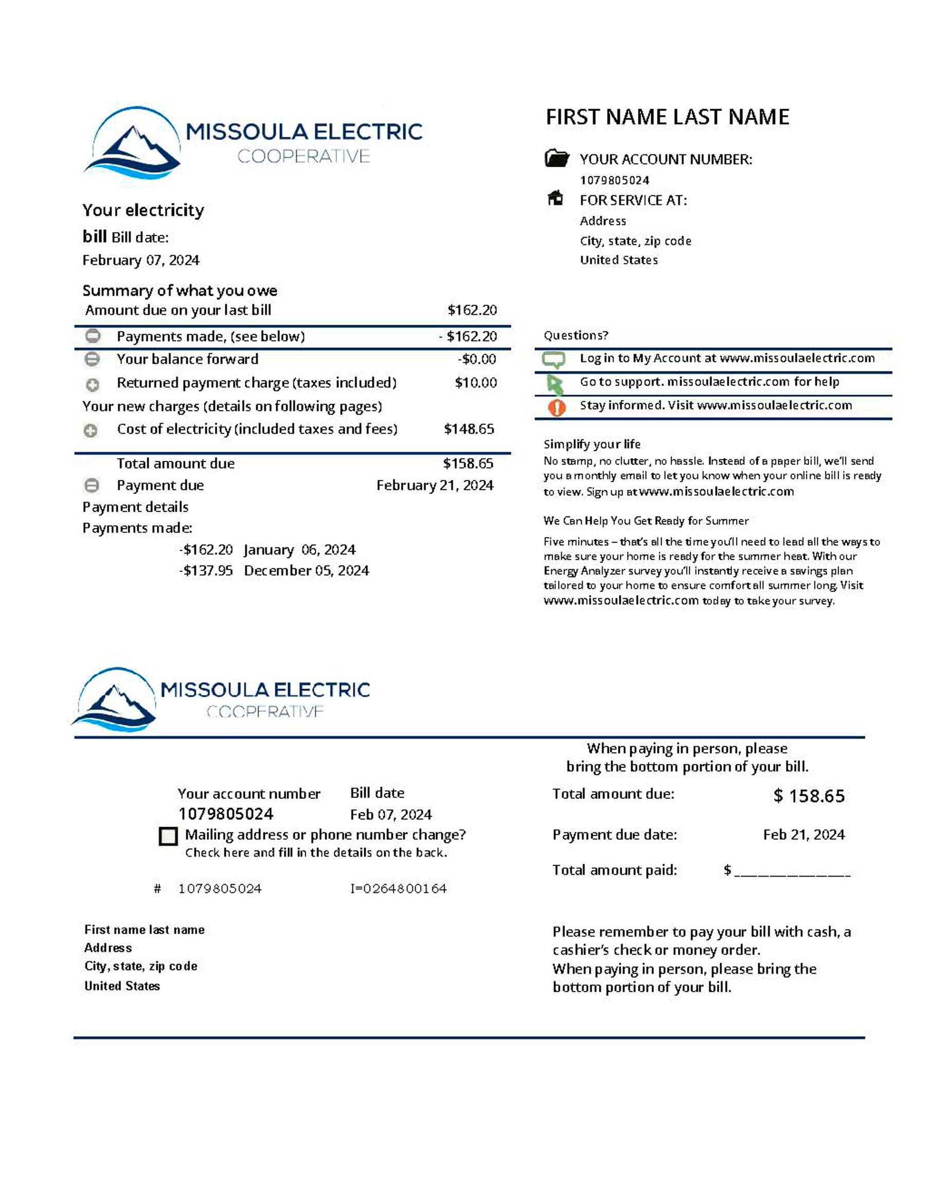Montana Editable {utility type} bill template – {State} {Provider} sample in PDF