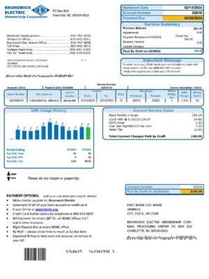 North Carolina {Provider} {utility type} statement from {State} – modifiable PDF template