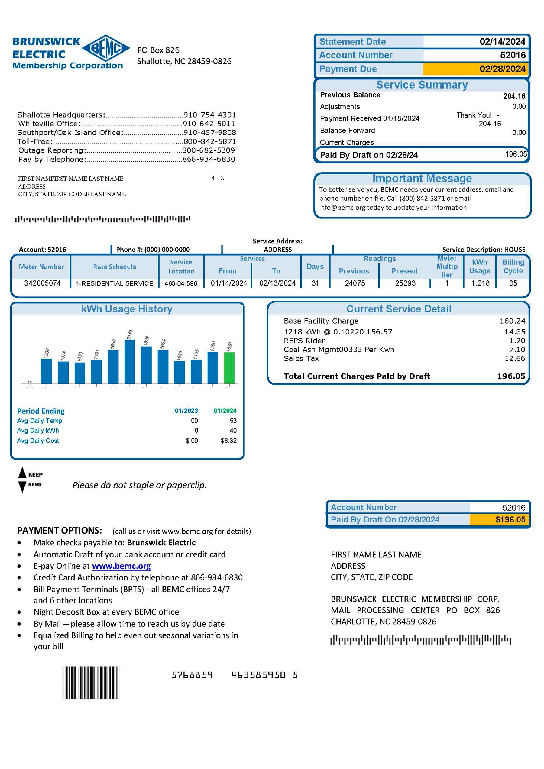 North Carolina {Provider} {utility type} statement from {State} – modifiable PDF template