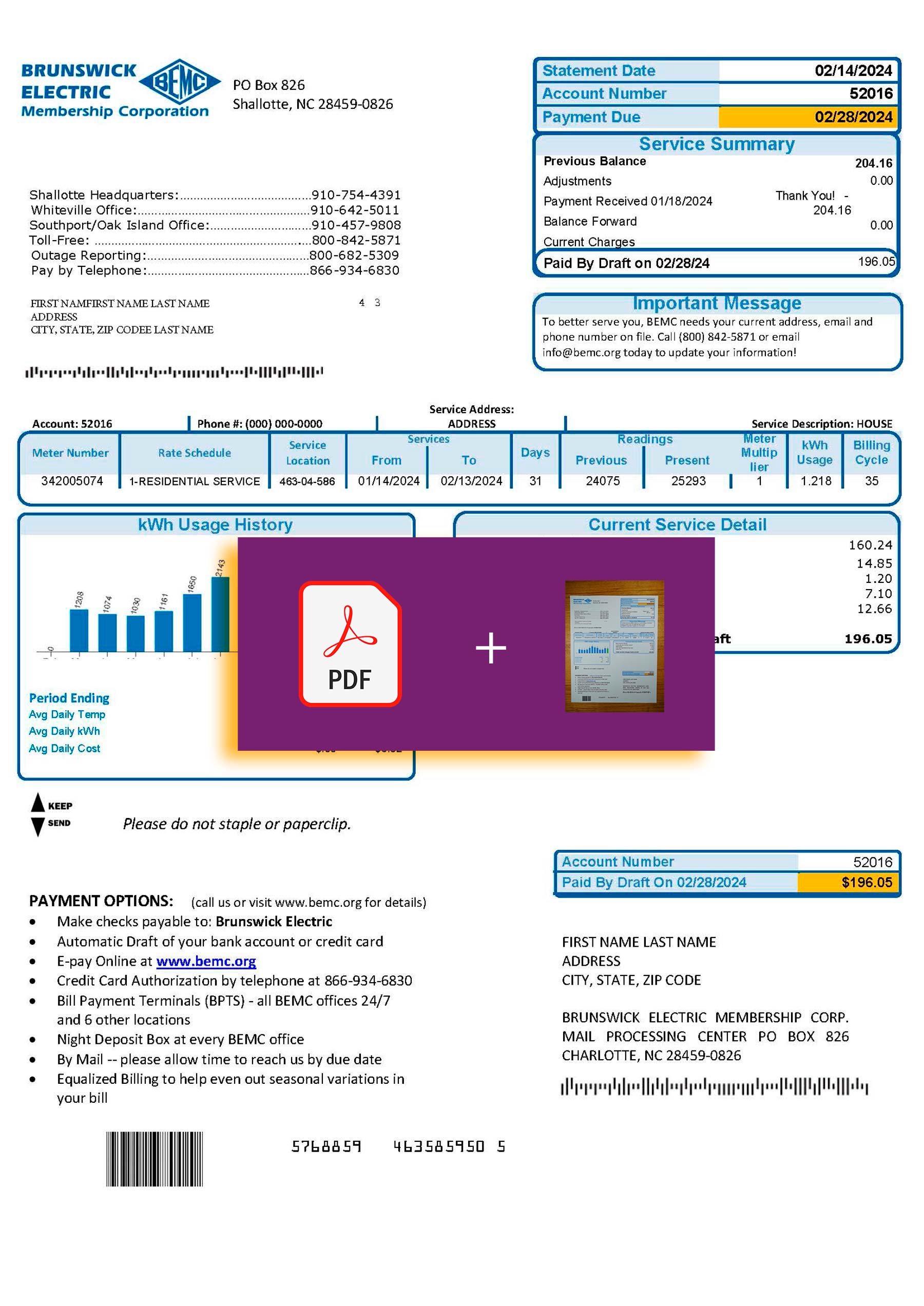 Downloadable {utility type} bill from {Provider}, {State} – banner included