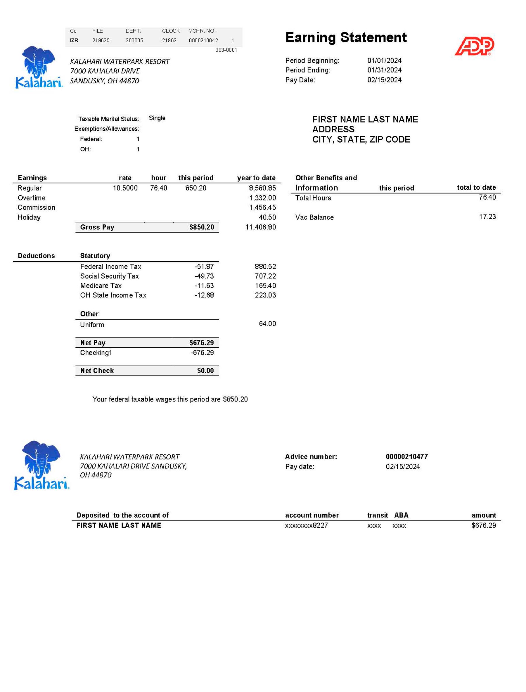 {Provider} {utility type} statement from {State} – modifiable PDF template