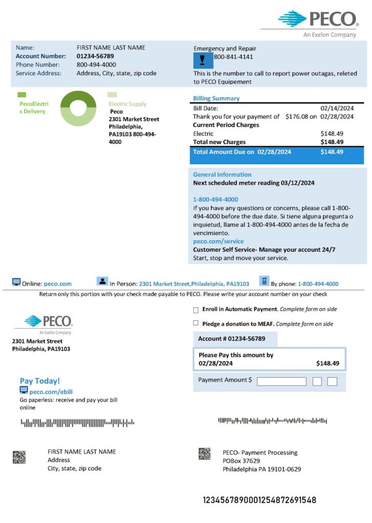 PECO Utility Bill Template