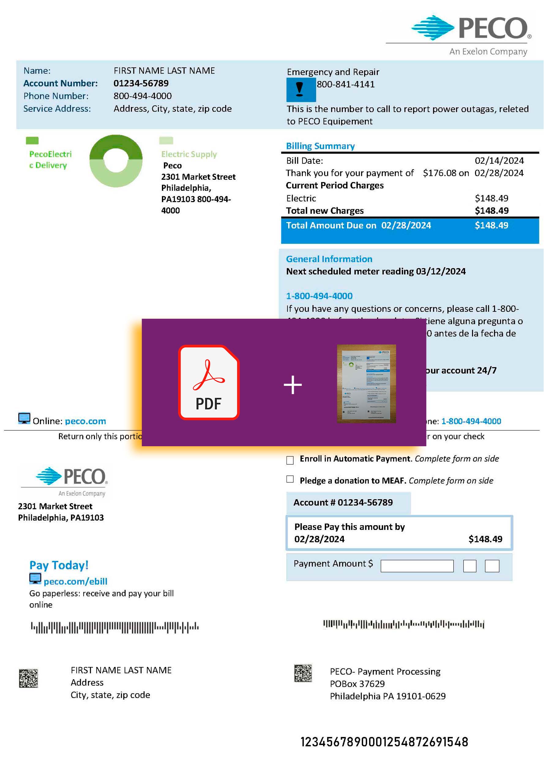 PECO document for {State} – proof-of-address label applied
