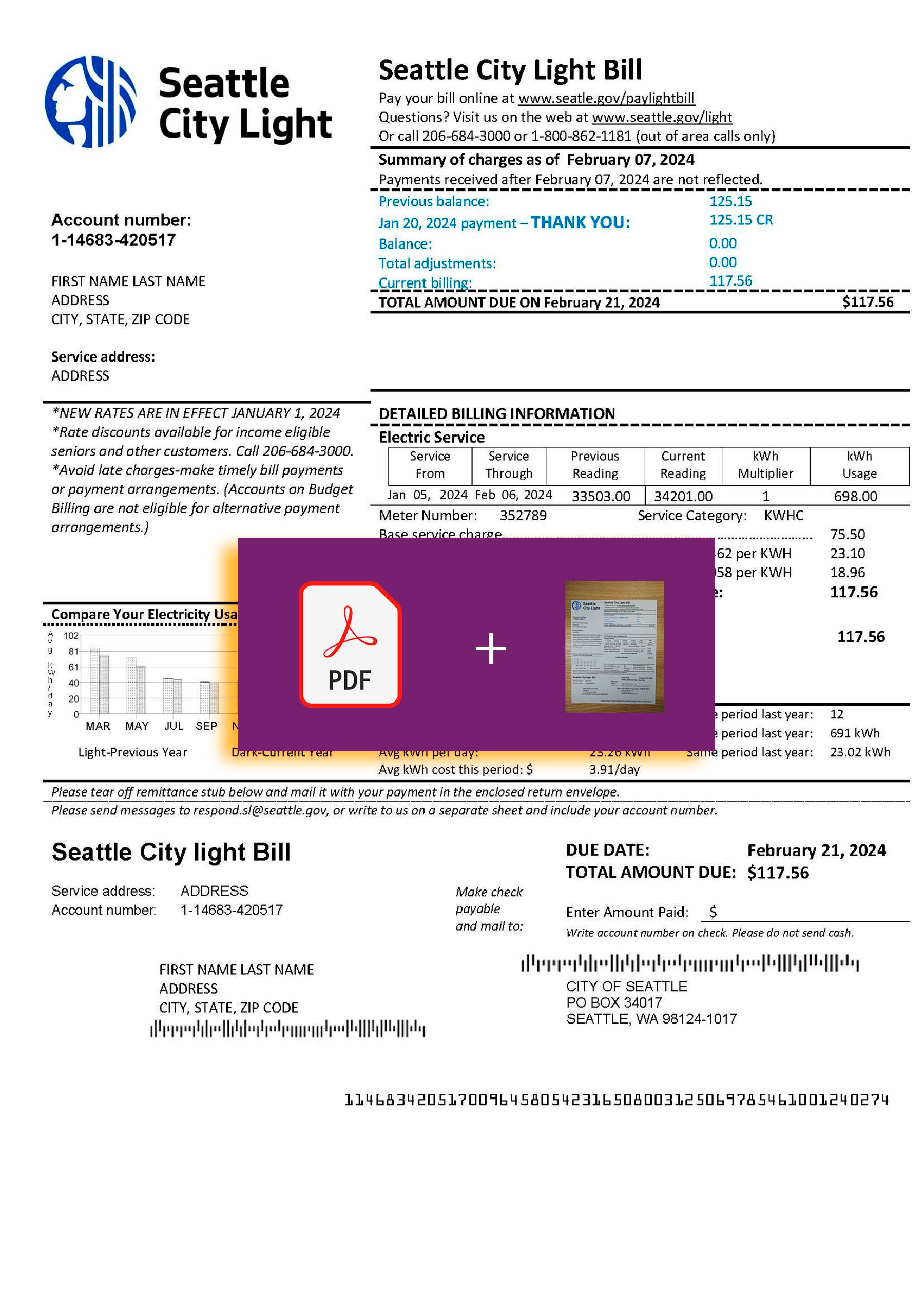 Light Seattle City Light document for {State} – proof-of-address label applied