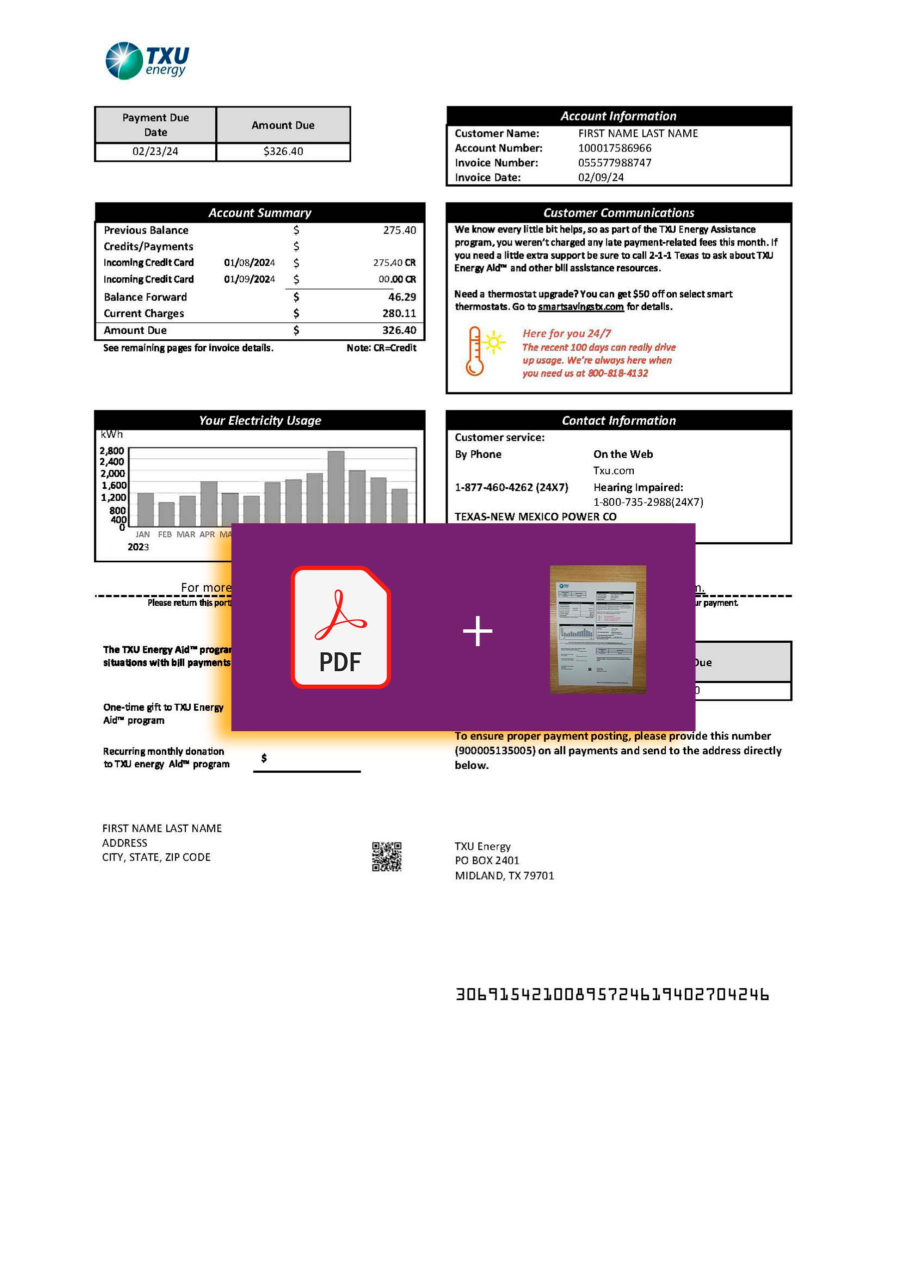TXU Energy document for {State} – proof-of-address label applied