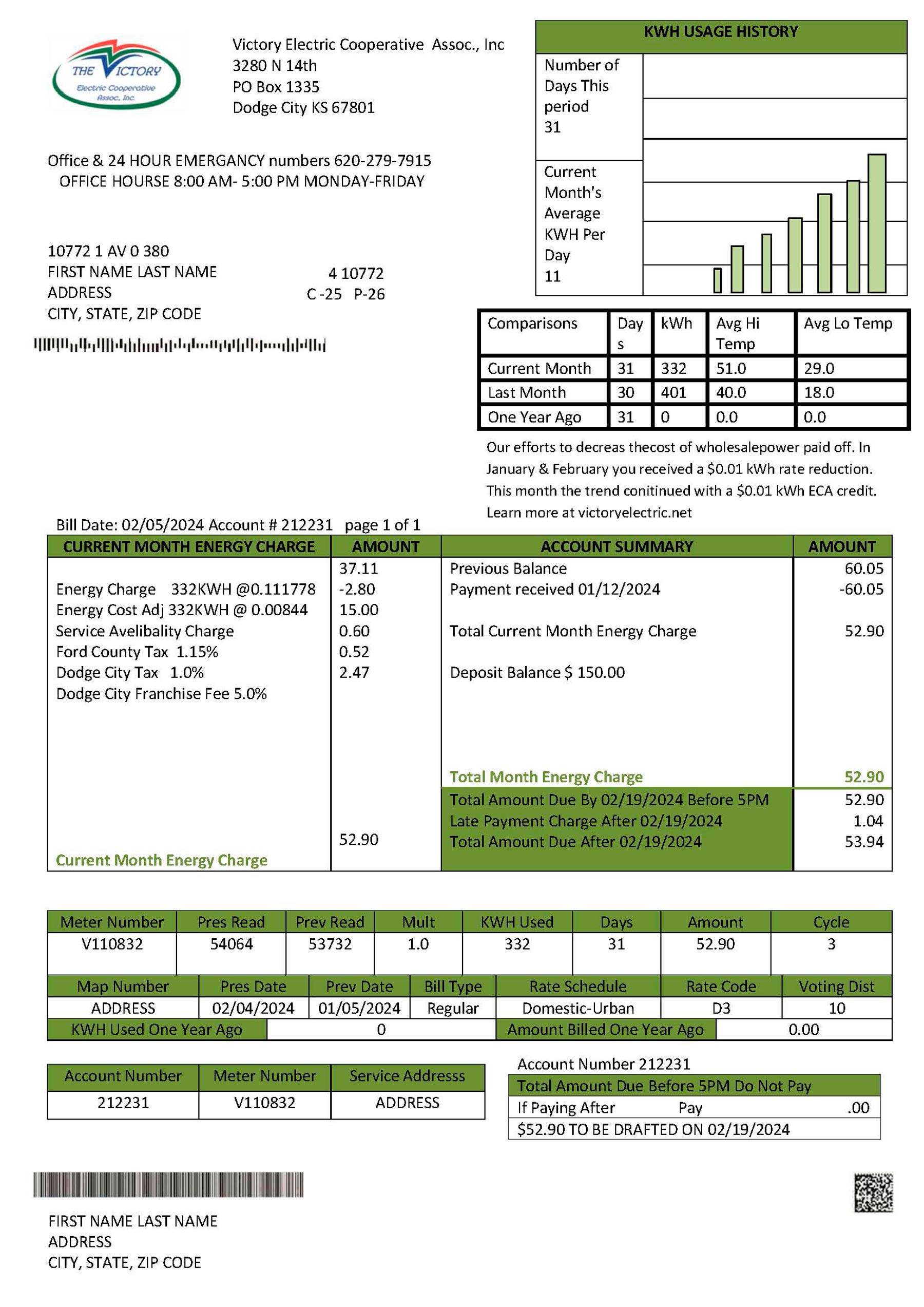 Kansas Victory Electric Editable {utility type} bill template – {State} {Provider} sample in PDF