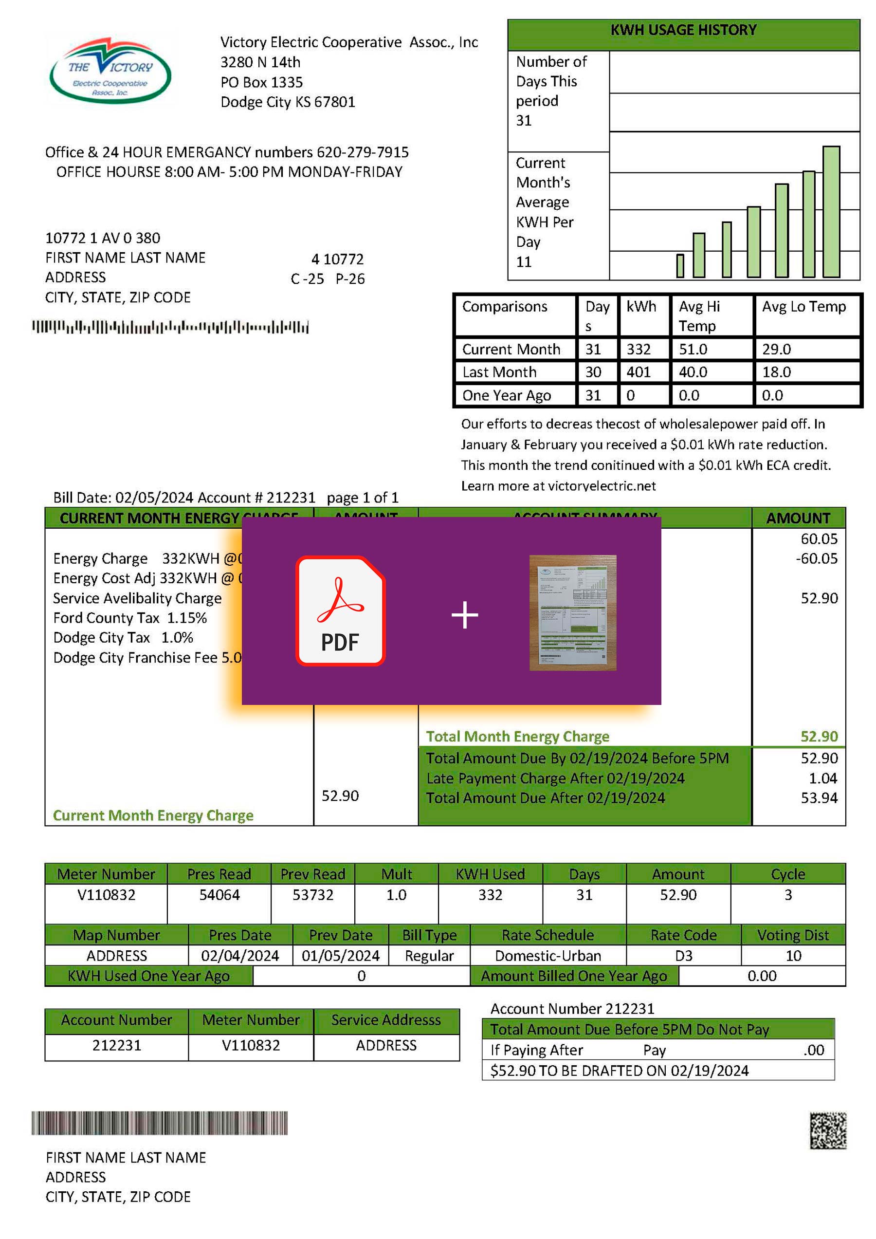 Kansas {State} {Provider} bill template – includes authenticity banner