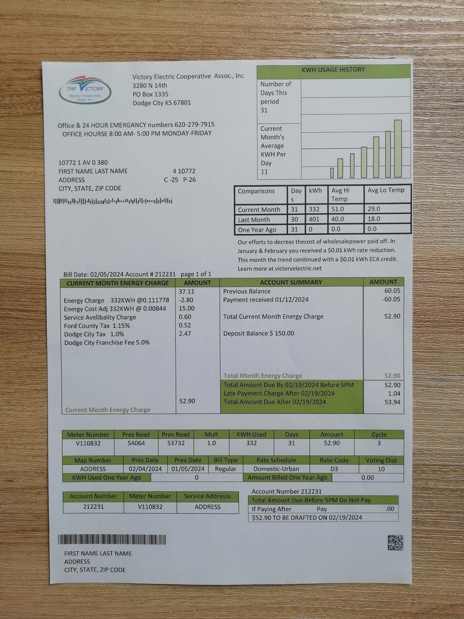 Kansas {Provider} bill printed and photographed – address proof from {State}