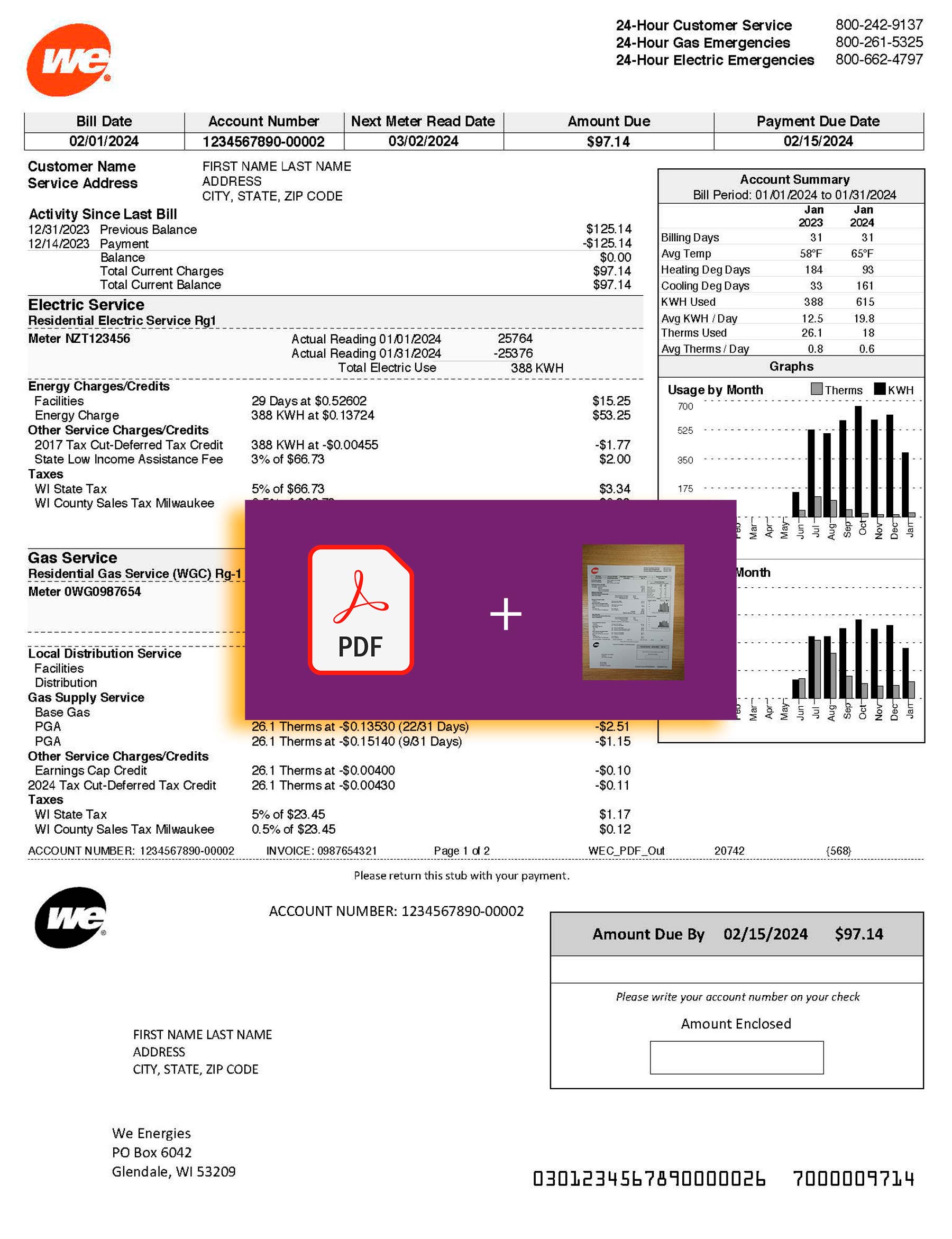 Downloadable {utility type} bill from WE, Wisconsin – banner included