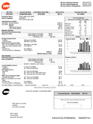 Wisconsin WE {utility type} statement from {State} – modifiable PDF template