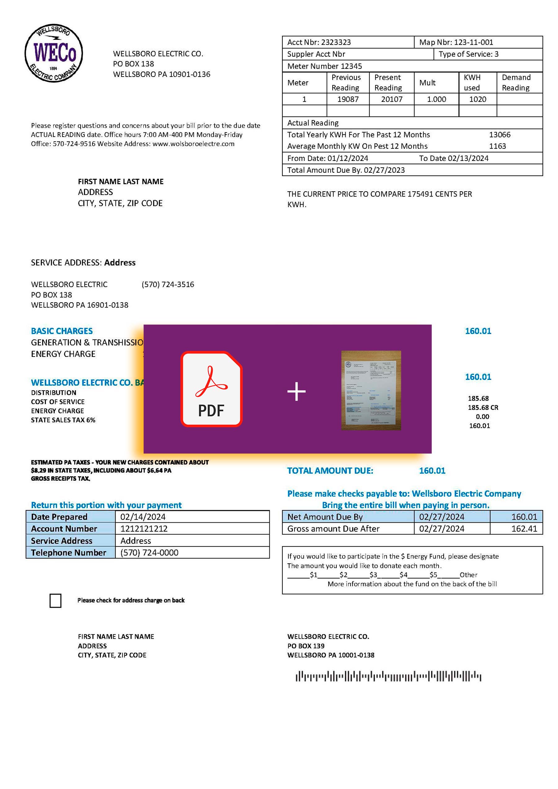 Pennsylvania Downloadable {utility type} bill from {Provider}, {State} – banner included