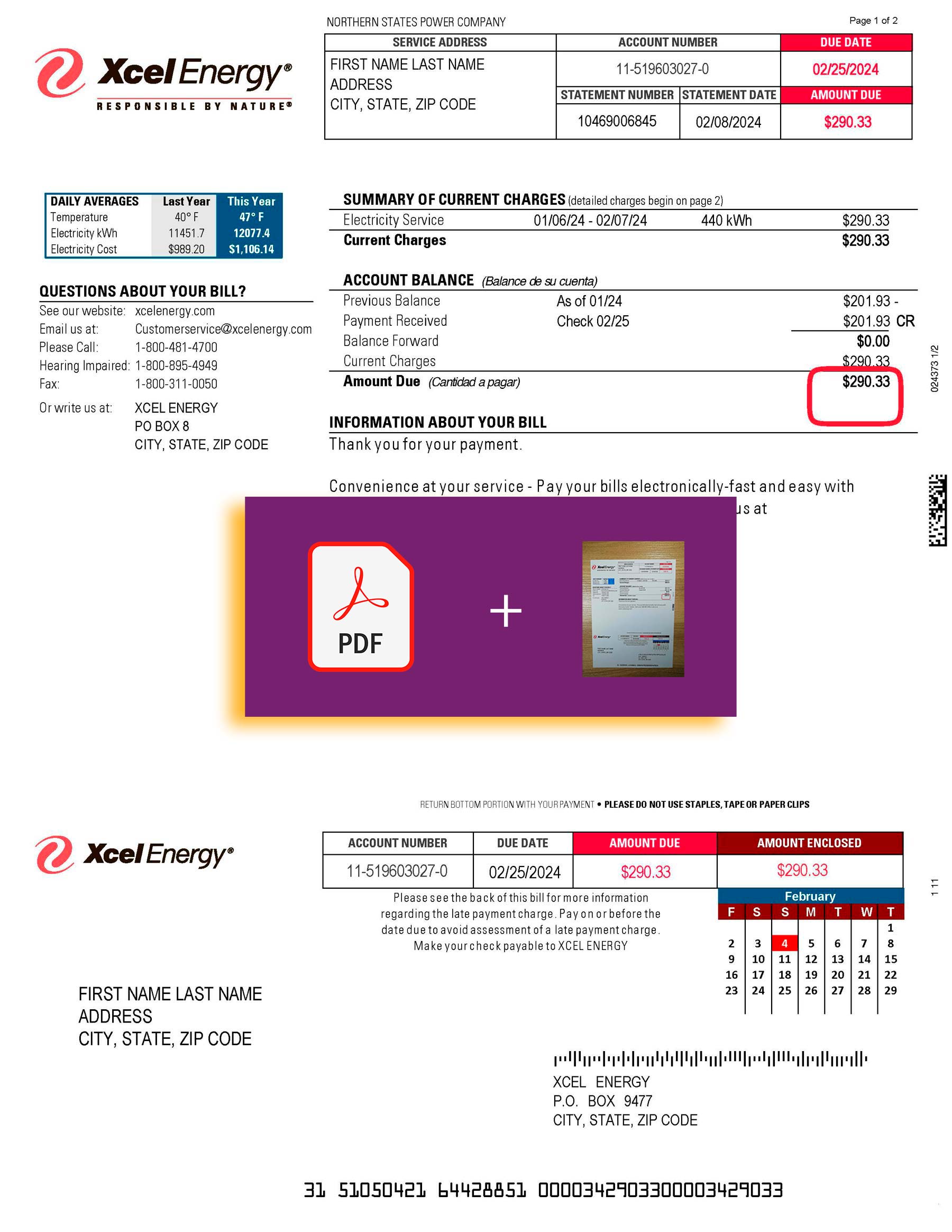 Texas Xcel Energy utility file with verification stamp – ready to use