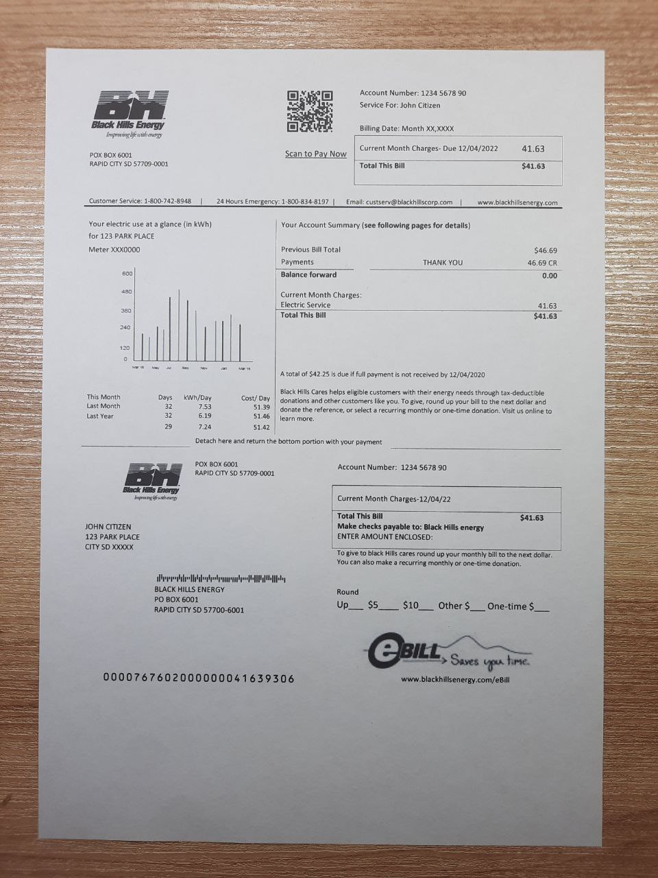 Black Hills Energy utility bill