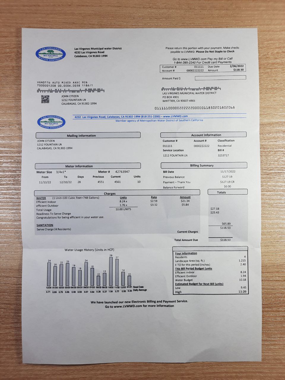california utility bill