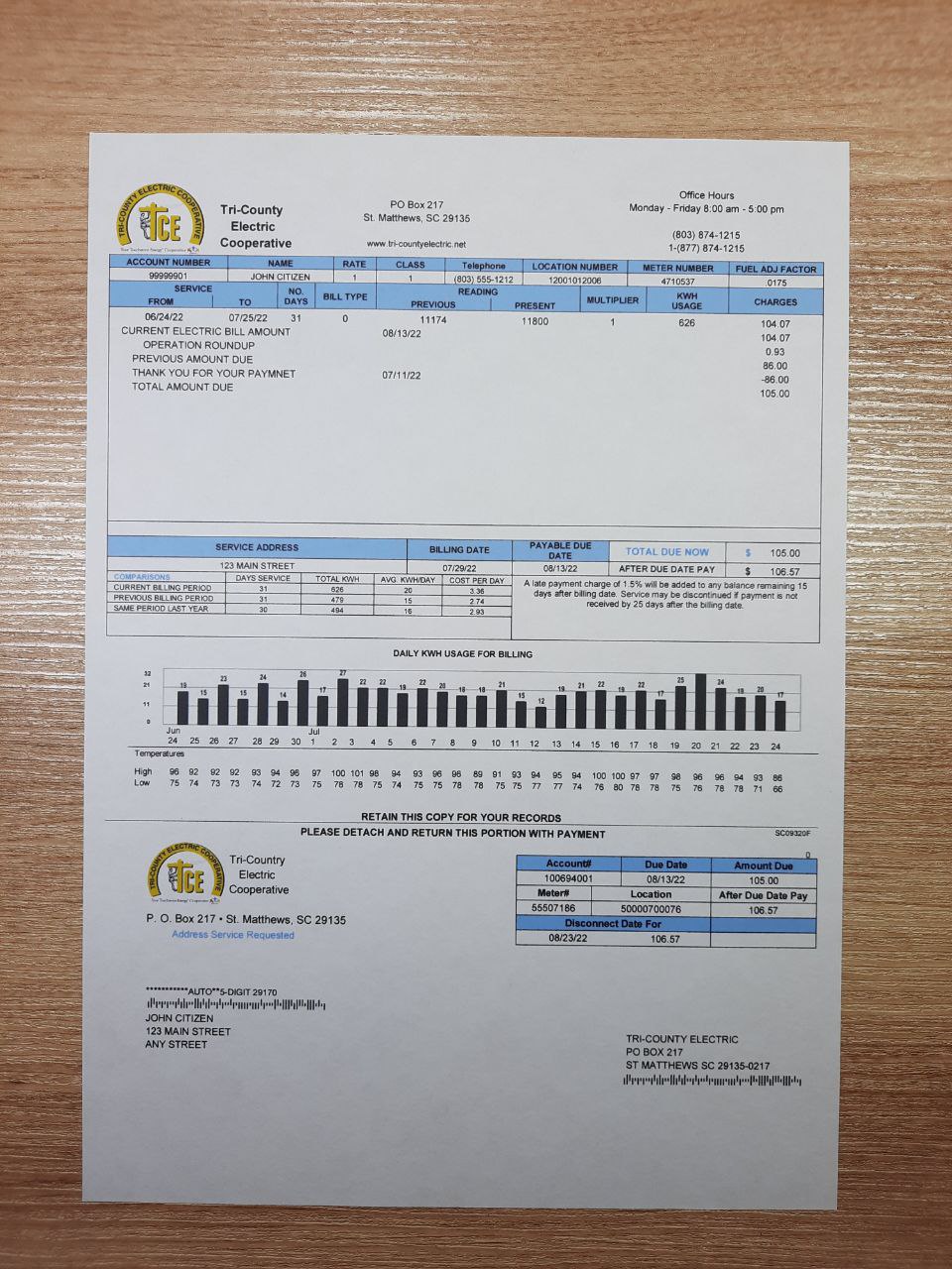 South Carolina utility bill template