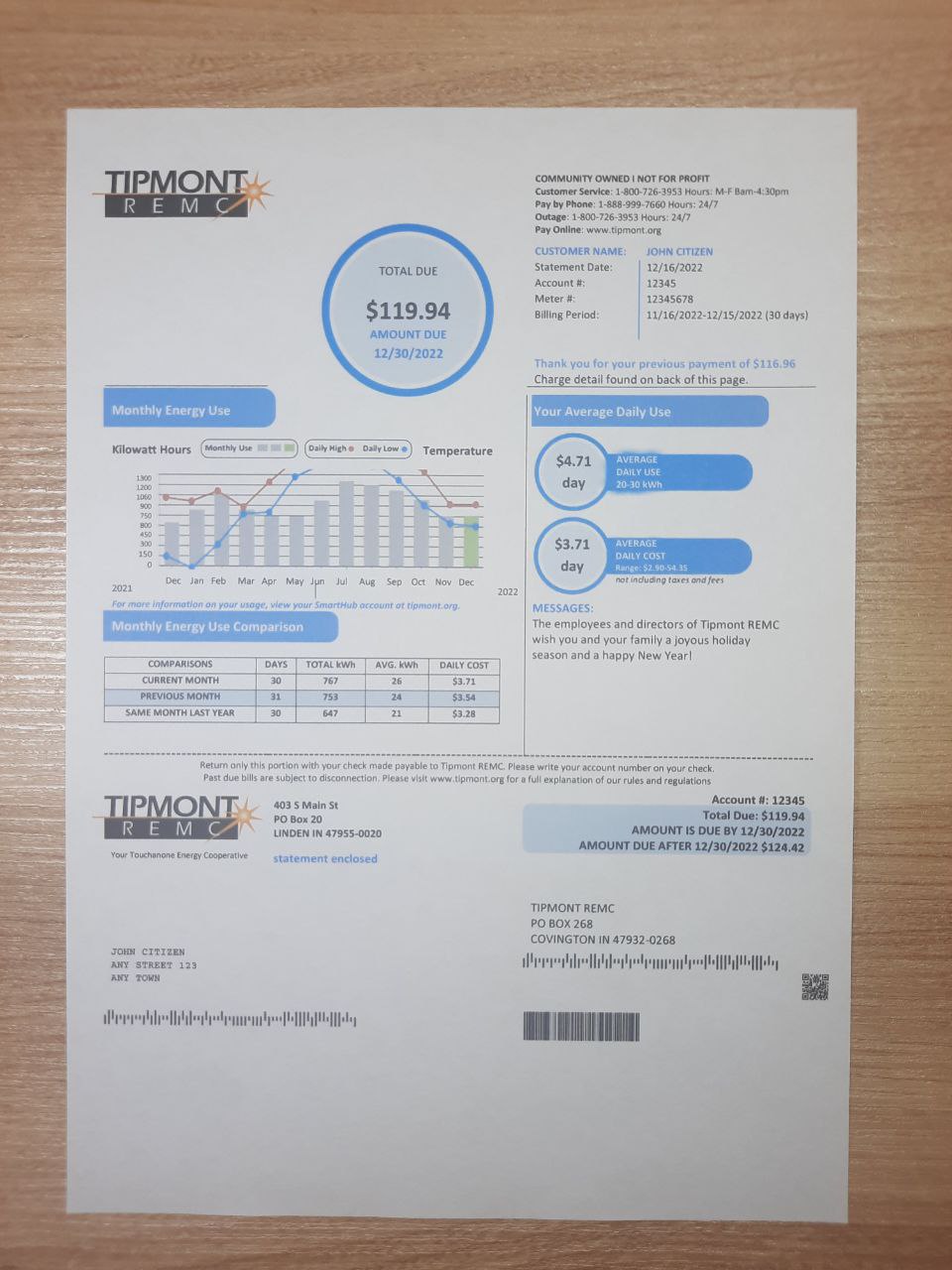 Indiana Tipmont utility bill