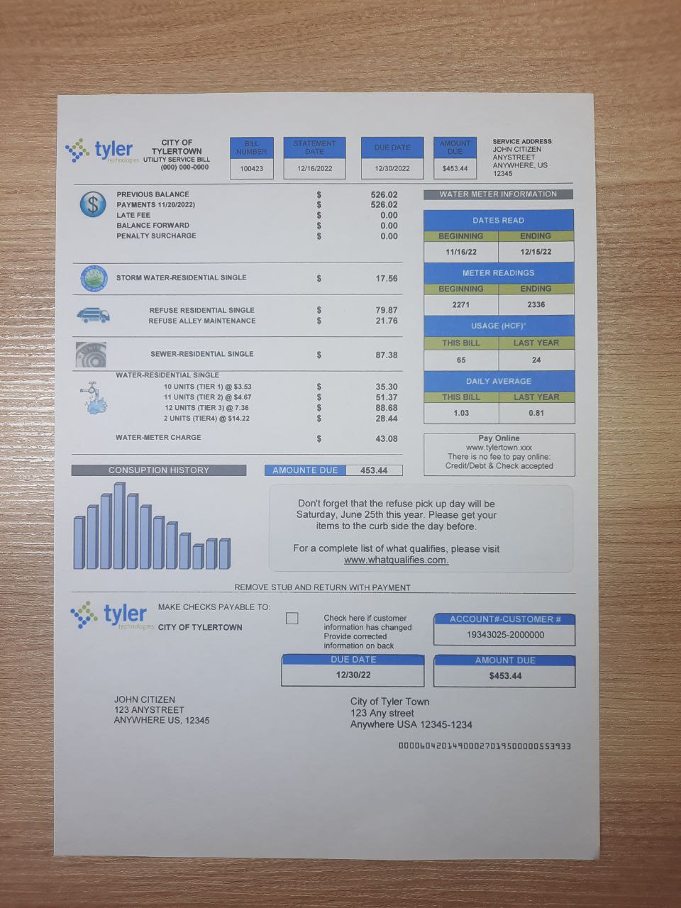 utility bill sample