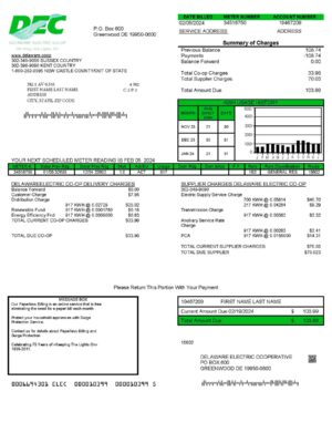 Delaware Electric Co-op {utility type} statement from {State} – modifiable PDF template