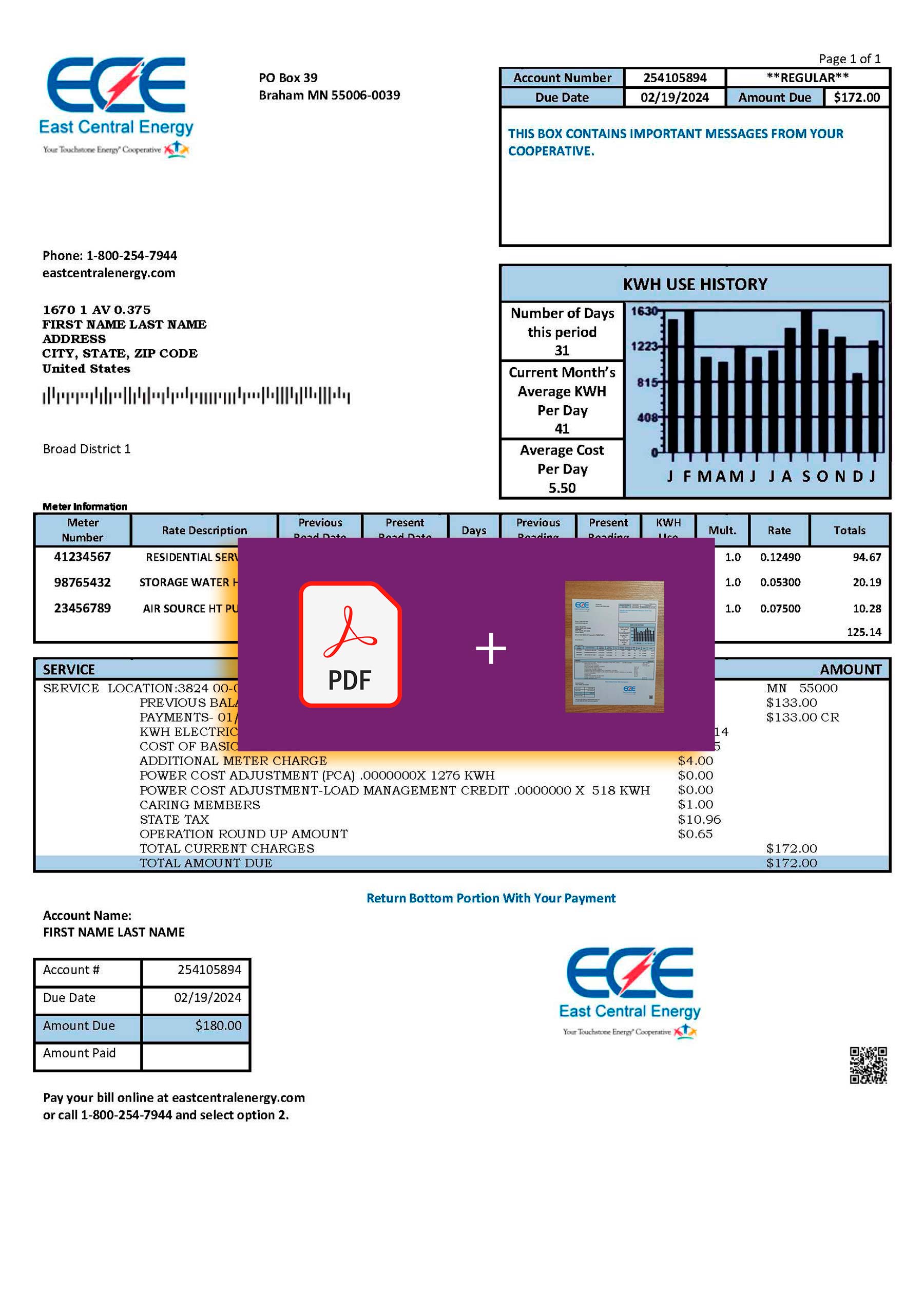 Verified {State} East Central Energy statement – PDF with visual watermark