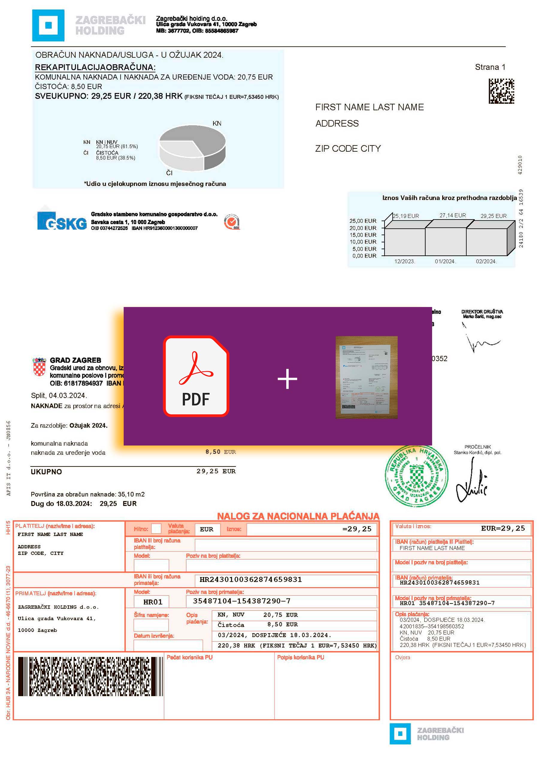 Downloadable {utility type} bill from Zagrebacki Holding, {State} – banner included