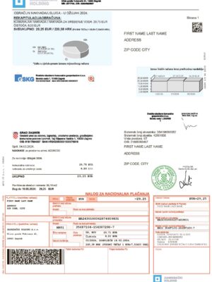 Croatia Editable {utility type} bill template – {State} Zagrebacki Holding sample in PDF
