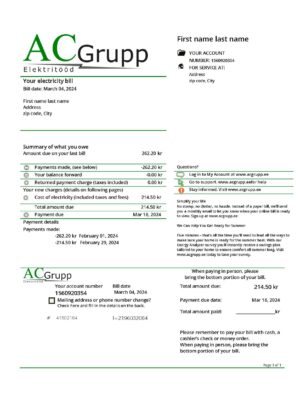 AC Grupp utility bill from {State} – customizable PDF for address proof