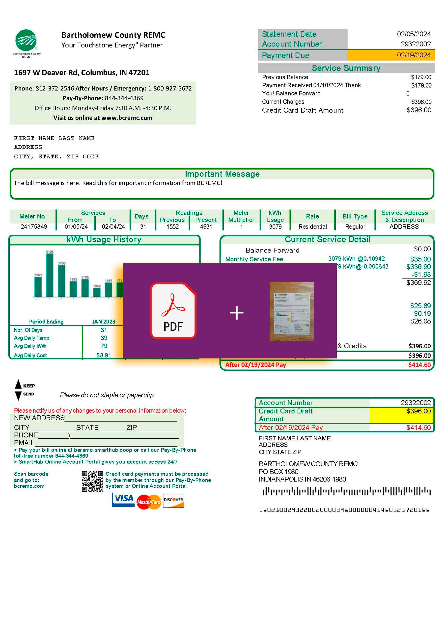 Bartholomew Country REMC document for Indiana – proof-of-address label applied
