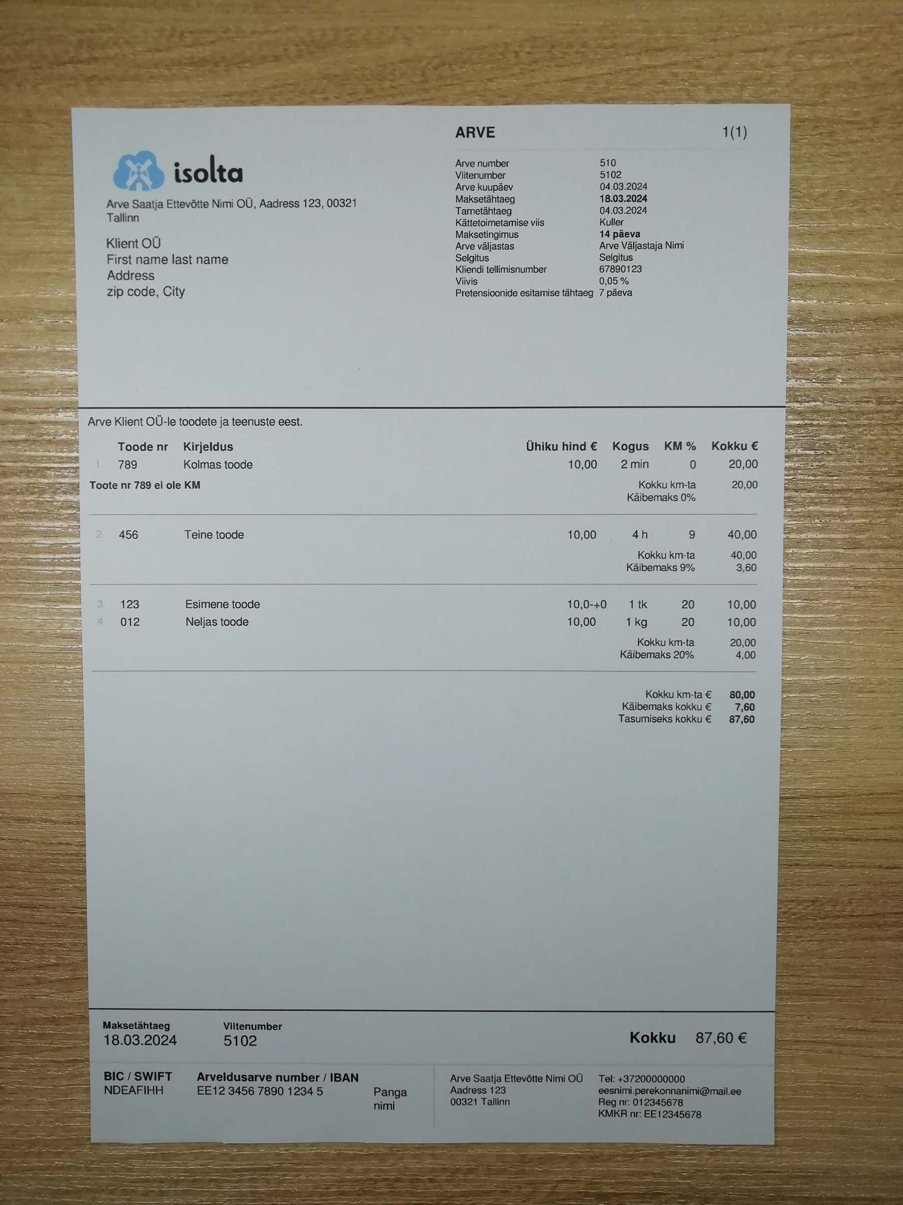 Visual example of printed Isolta utility bill in {State}
