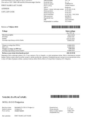 Editable {utility type} bill template – {State} M TEL sample in PDF